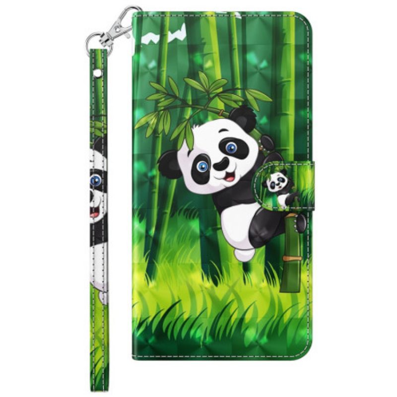 Custodia in pelle Moto G73 5G Panda E Bambù Con Cordino