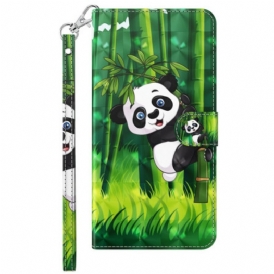 Custodia in pelle Moto G73 5G Panda E Bambù Con Cordino