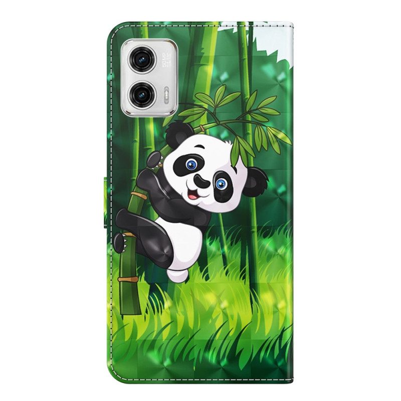 Custodia in pelle Moto G73 5G Panda E Bambù Con Cordino