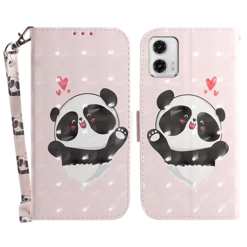 Custodia in pelle Moto G73 5G Panda Love Con Cordino