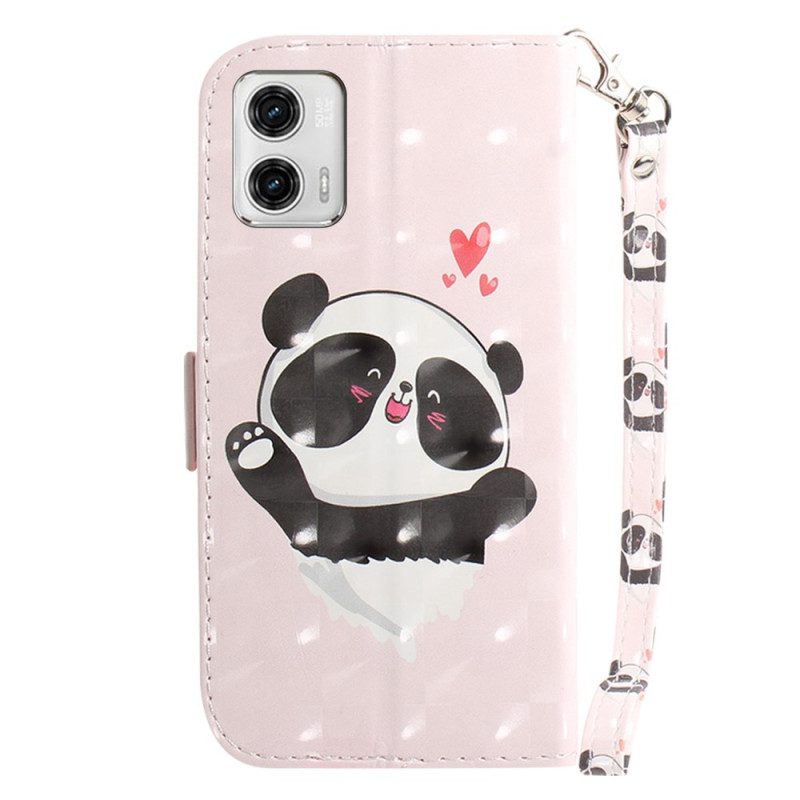 Custodia in pelle Moto G73 5G Panda Love Con Cordino