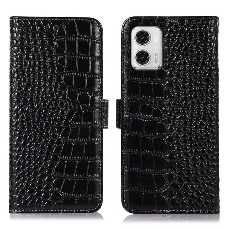 Custodia in pelle Moto G73 5G Rfid Stile Coccodrillo