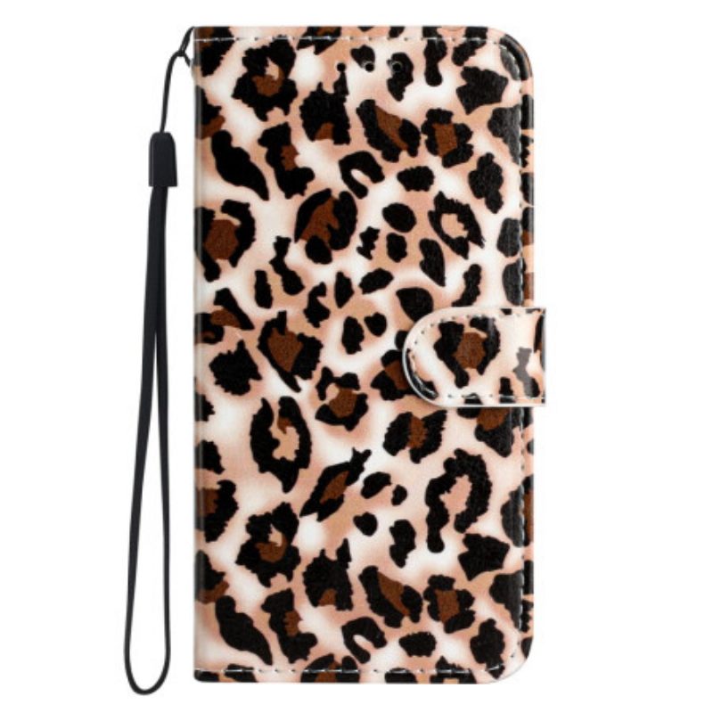 Custodia in pelle Moto G73 5G Stampa Leopardata Con Cinturino