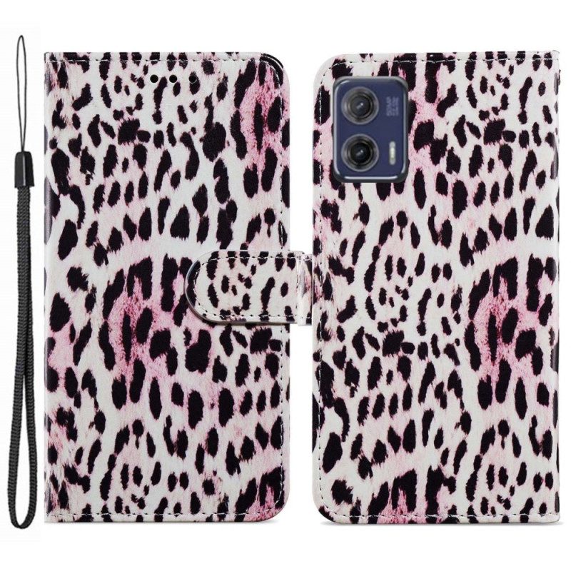 Custodia in pelle Moto G73 5G Strappy Stile Leopardo