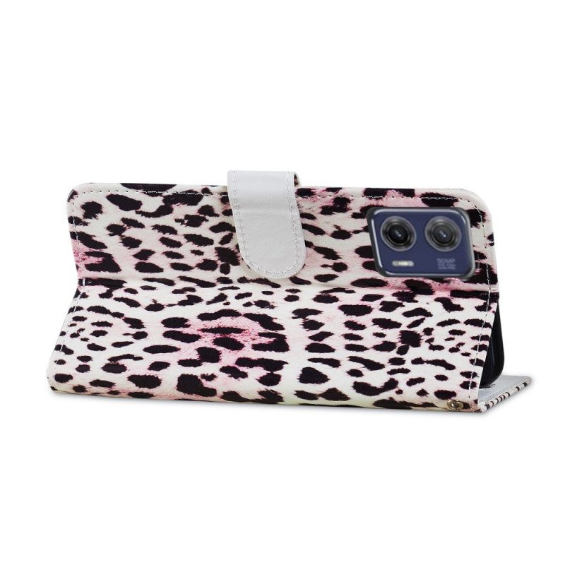 Custodia in pelle Moto G73 5G Strappy Stile Leopardo