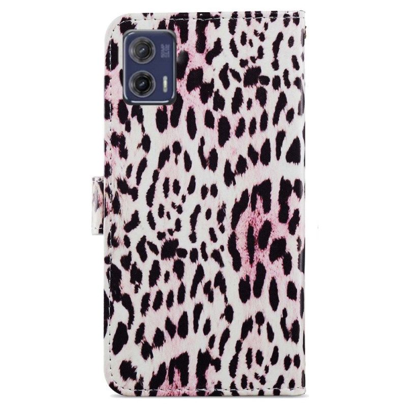 Custodia in pelle Moto G73 5G Strappy Stile Leopardo