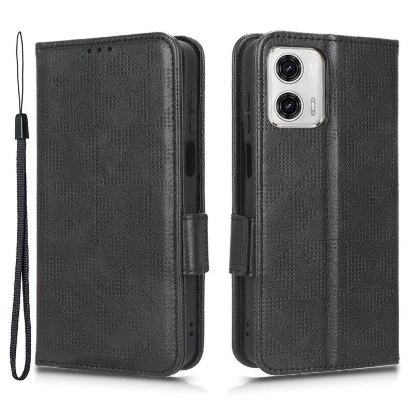 Custodia in pelle Moto G73 5G Triangoli Stampati Con Cordino