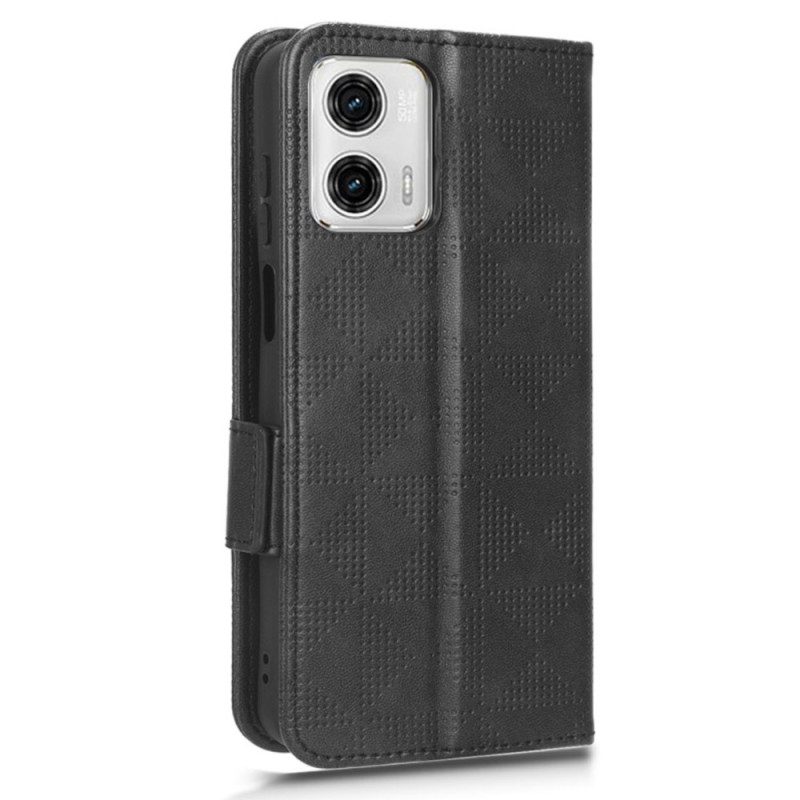 Custodia in pelle Moto G73 5G Triangoli Stampati Con Cordino