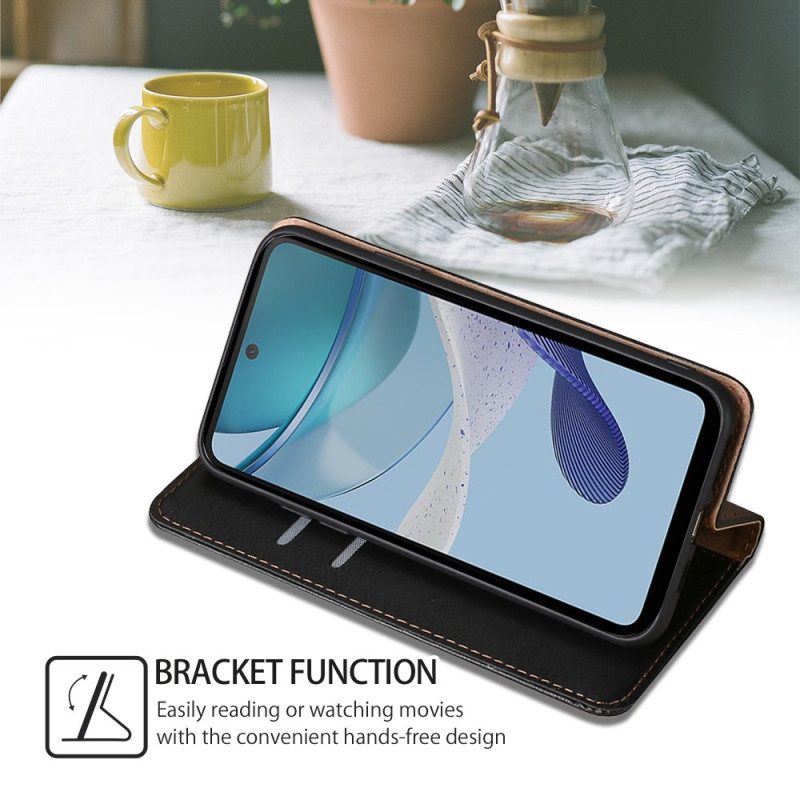 Folio Cover Moto G73 5G Custodia in pelle Cuciture In Ecopelle