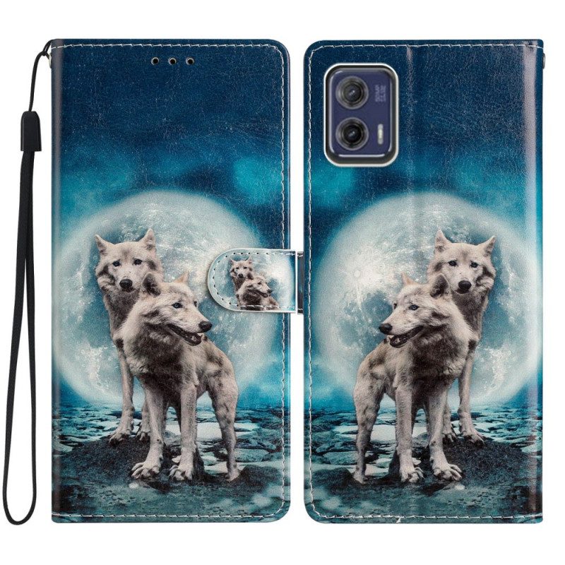 Folio Cover Moto G73 5G Lupi Al Chiaro Di Luna Legati