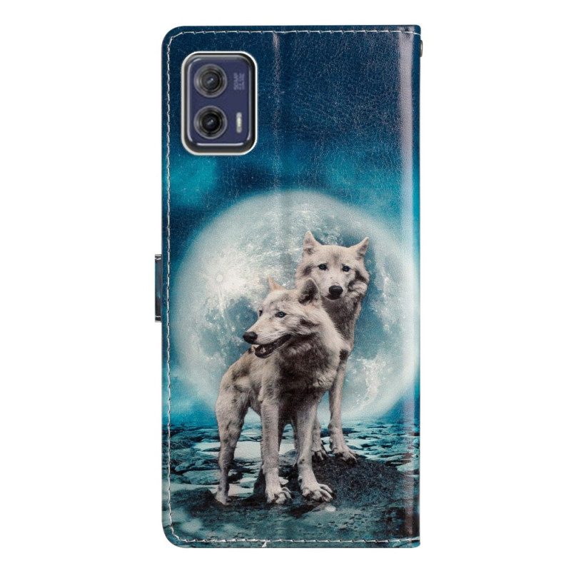 Folio Cover Moto G73 5G Lupi Al Chiaro Di Luna Legati