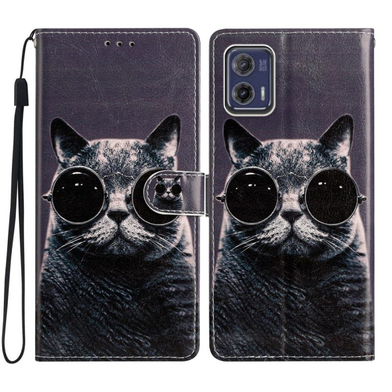 Folio Cover Moto G73 5G Occhiali Con Cinturino Cat