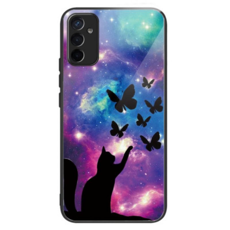 Cover Samsung Galaxy M13 Gatto E Farfalle In Vetro Temperato