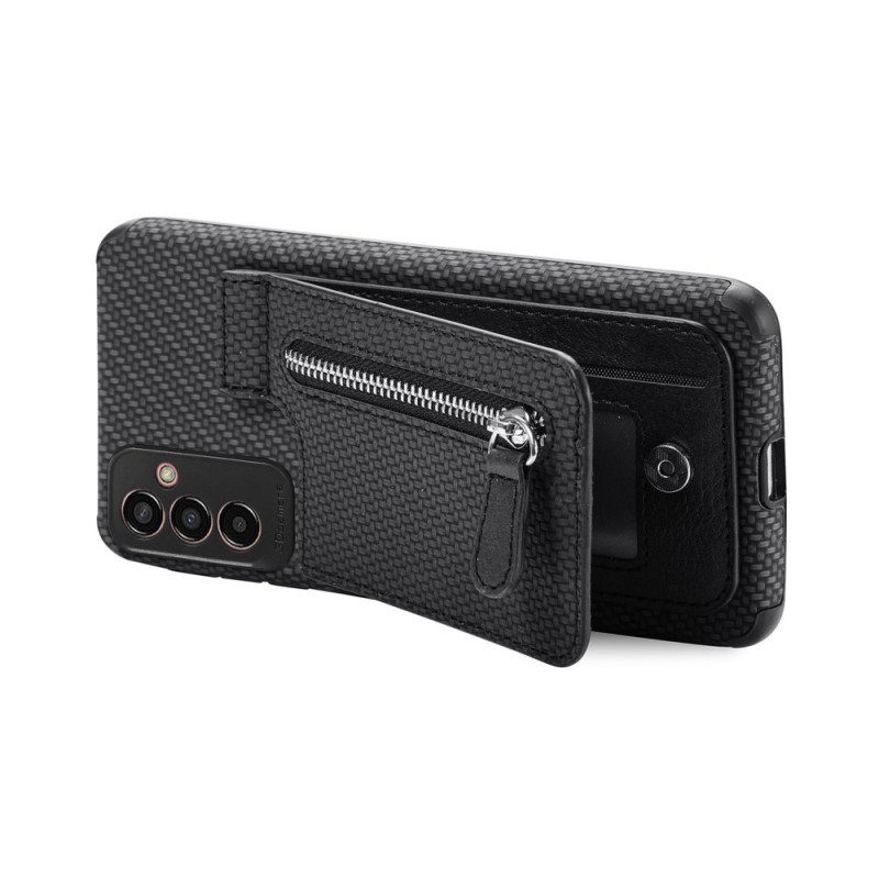 Cover Samsung Galaxy M13 Staffa Porta Carte In Fibra Di Carbonio