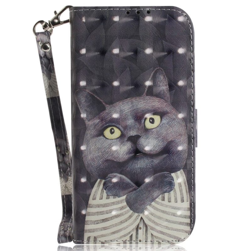 Custodia in pelle Samsung Galaxy M13 Gatto Con Cordino