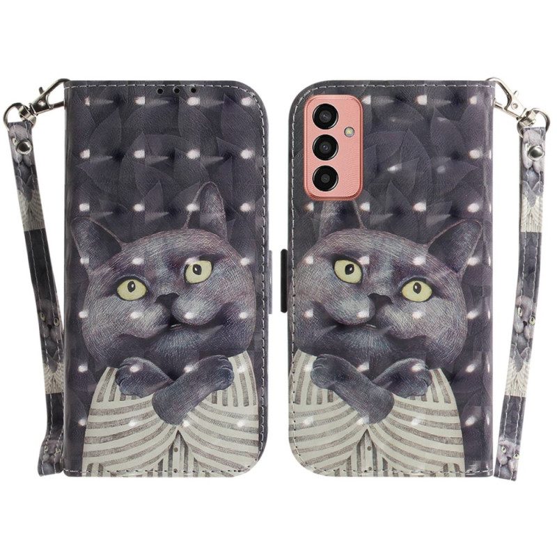 Custodia in pelle Samsung Galaxy M13 Gatto Con Cordino