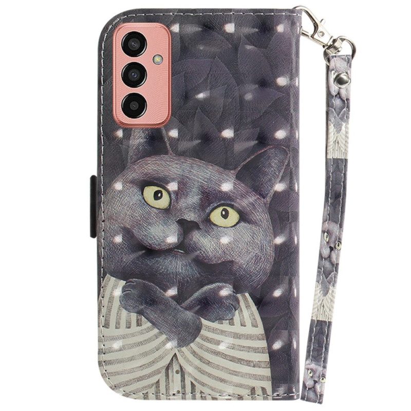 Custodia in pelle Samsung Galaxy M13 Gatto Con Cordino