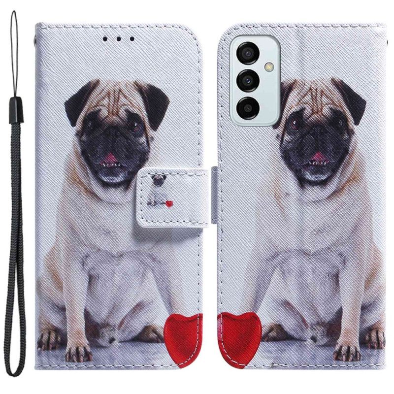 Custodia in pelle Samsung Galaxy M13 Grazioso Pug In Cinturino