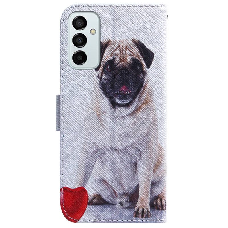 Custodia in pelle Samsung Galaxy M13 Grazioso Pug In Cinturino