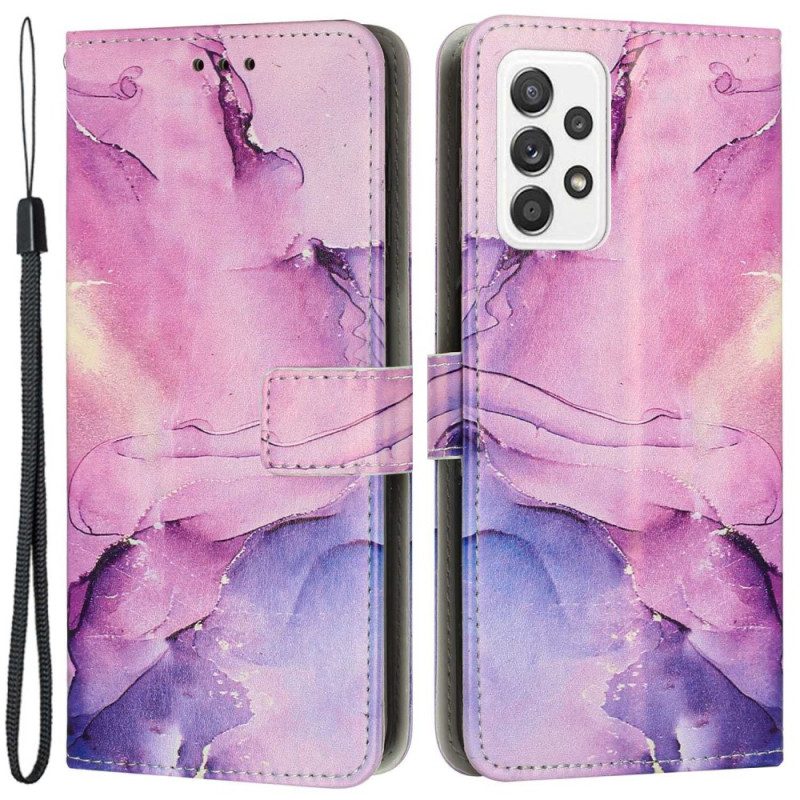 Custodia in pelle Samsung Galaxy M13 Marmo Con Cordino