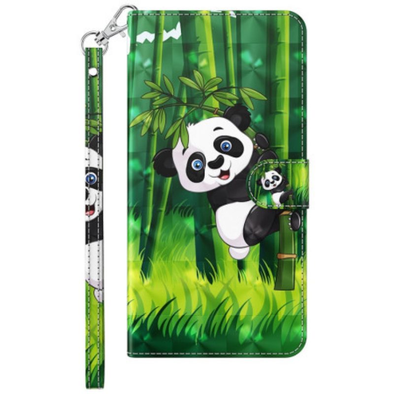 Custodia in pelle Samsung Galaxy M13 Panda E Bambù Con Cordino