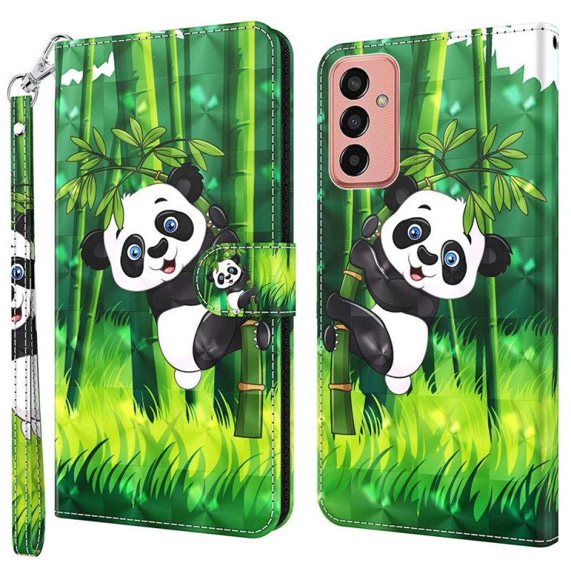 Custodia in pelle Samsung Galaxy M13 Panda E Bambù Con Cordino