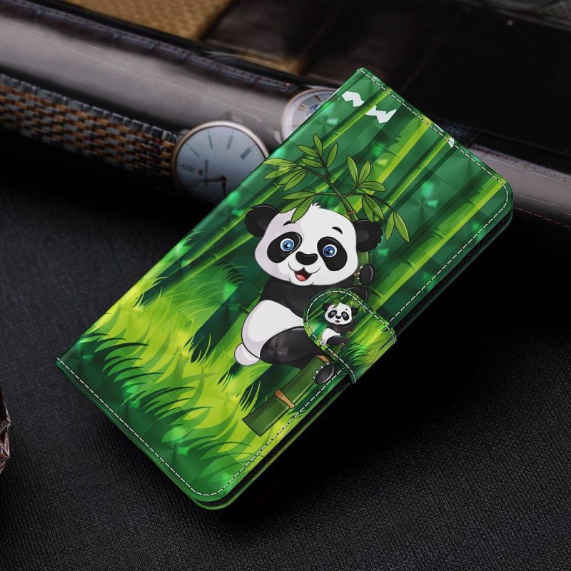 Custodia in pelle Samsung Galaxy M13 Panda E Bambù Con Cordino