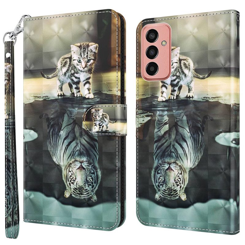 Custodia in pelle Samsung Galaxy M13 Sogno Di Gattino Con Cordino