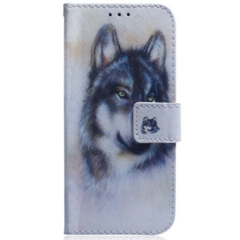 Folio Cover Samsung Galaxy M13 Cane Dell'acquerello Strappy