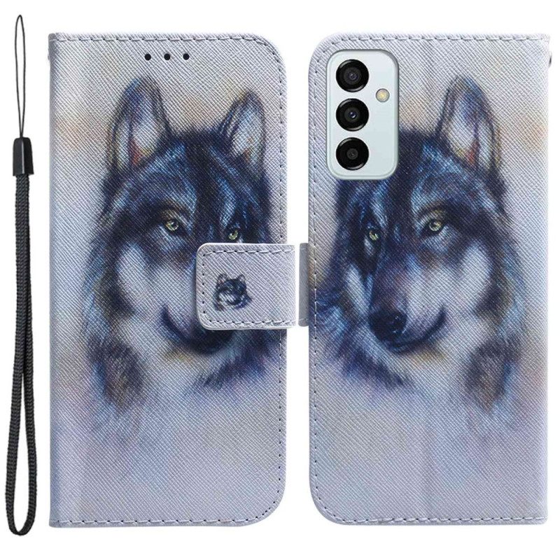 Folio Cover Samsung Galaxy M13 Cane Dell'acquerello Strappy