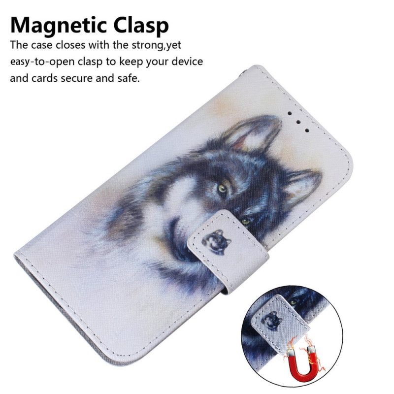 Folio Cover Samsung Galaxy M13 Cane Dell'acquerello Strappy