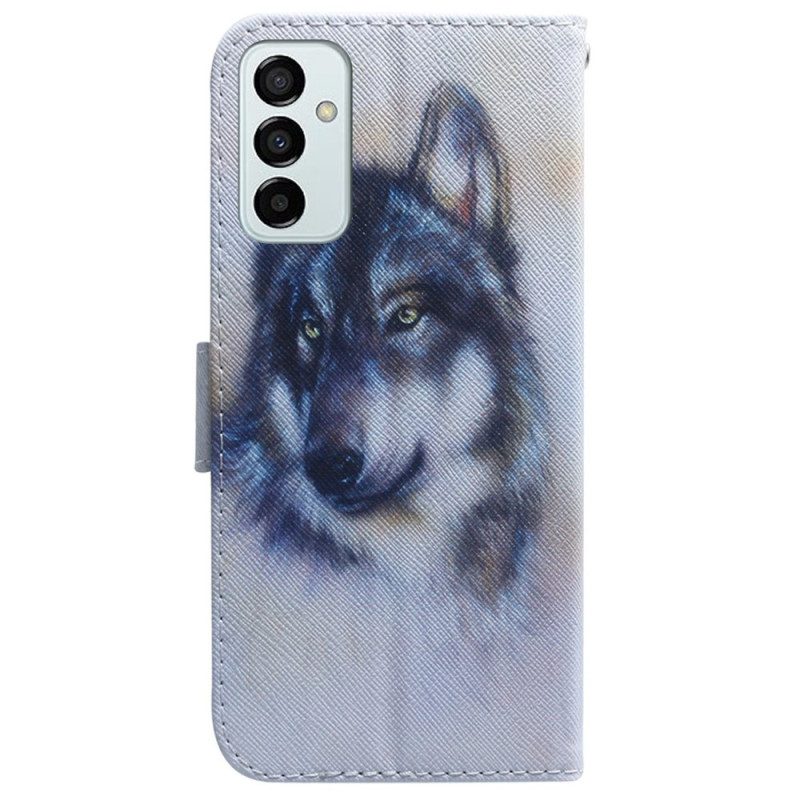 Folio Cover Samsung Galaxy M13 Cane Dell'acquerello Strappy