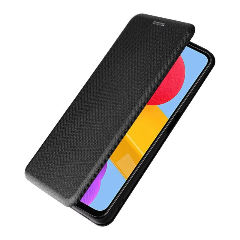 Folio Cover Samsung Galaxy M13 Custodia in pelle Fibra Di Carbonio