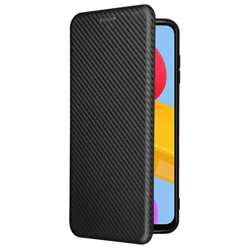 Folio Cover Samsung Galaxy M13 Custodia in pelle Fibra Di Carbonio