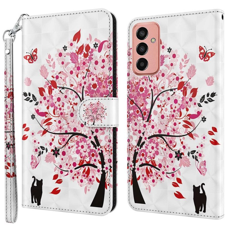 Folio Cover Samsung Galaxy M13 Gatto Sotto L'albero Con Cordino