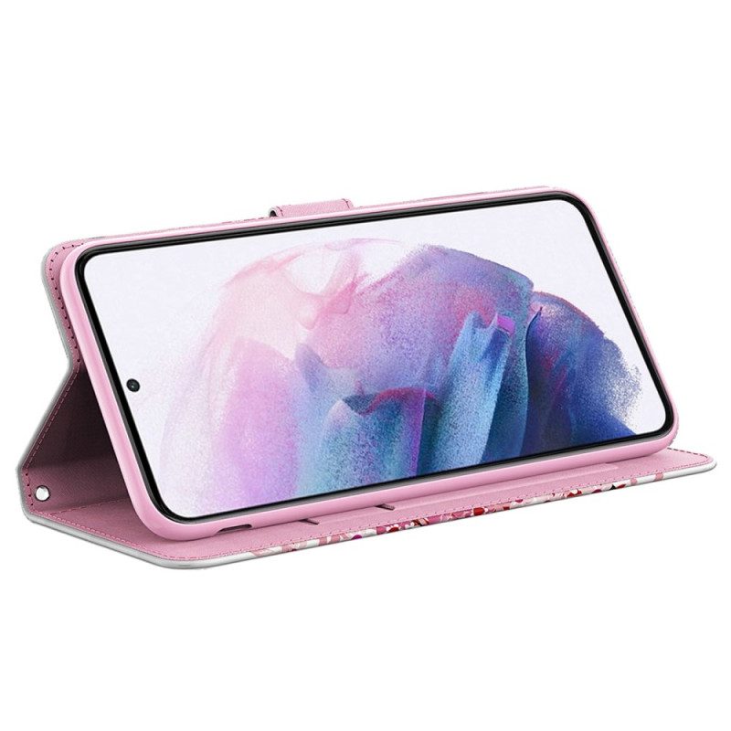 Folio Cover Samsung Galaxy M13 Gatto Sotto L'albero Con Cordino