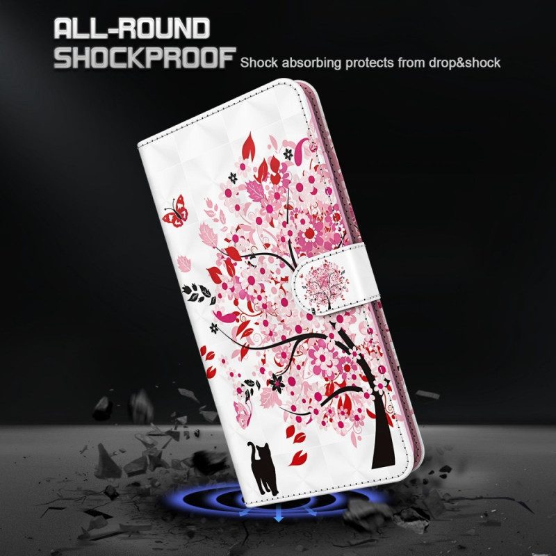 Folio Cover Samsung Galaxy M13 Gatto Sotto L'albero Con Cordino