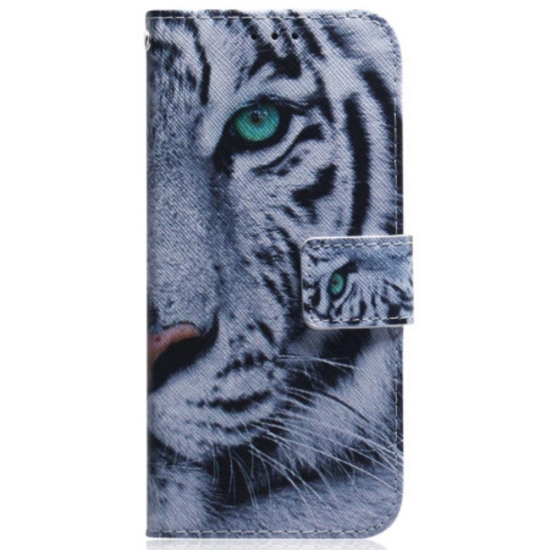 Folio Cover Samsung Galaxy M13 Tigre Bianca Strappy