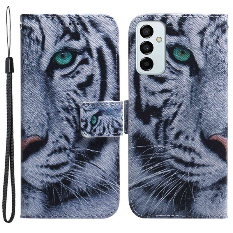 Folio Cover Samsung Galaxy M13 Tigre Bianca Strappy