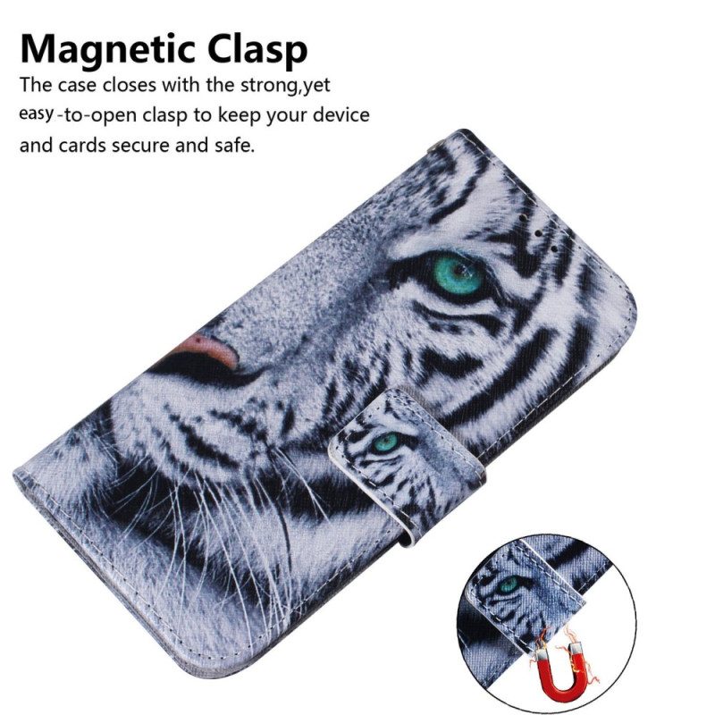 Folio Cover Samsung Galaxy M13 Tigre Bianca Strappy