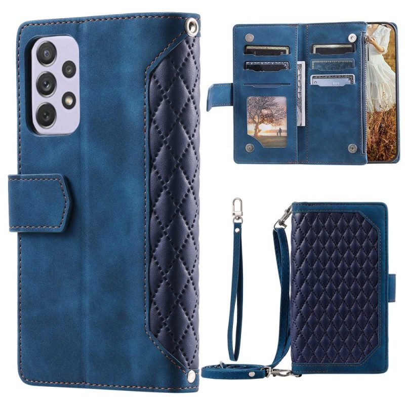 Folio Cover Samsung Galaxy M13 Trapuntato Con Tracolla E Tracolla