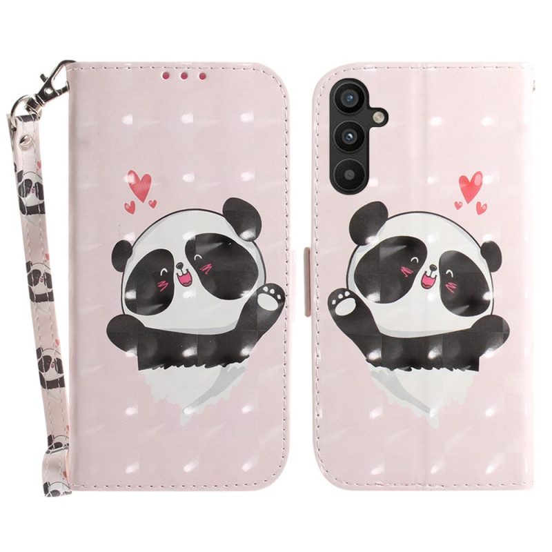 Custodia A Portafoglio Samsung Galaxy A54 5G Panda Love Con Cordino