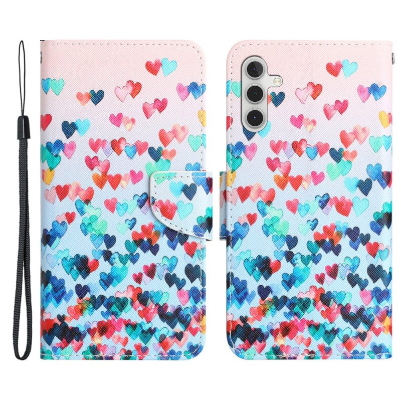 Custodia A Portafoglio Samsung Galaxy A54 5G Pioggia Di Cuori Strappy