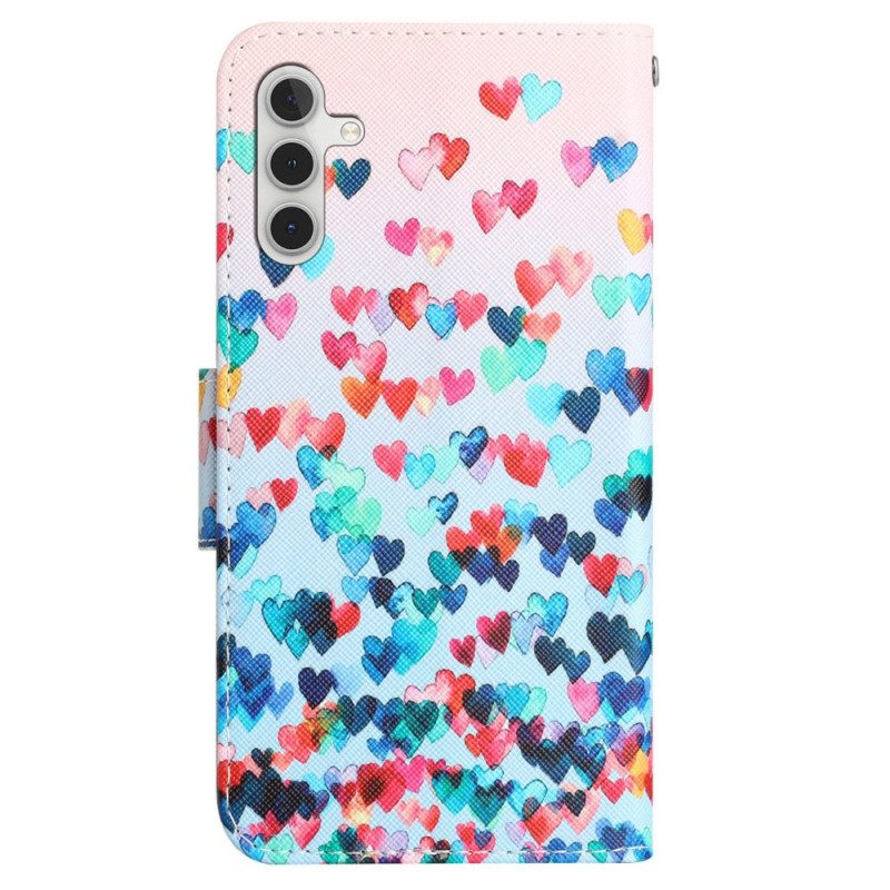 Custodia A Portafoglio Samsung Galaxy A54 5G Pioggia Di Cuori Strappy