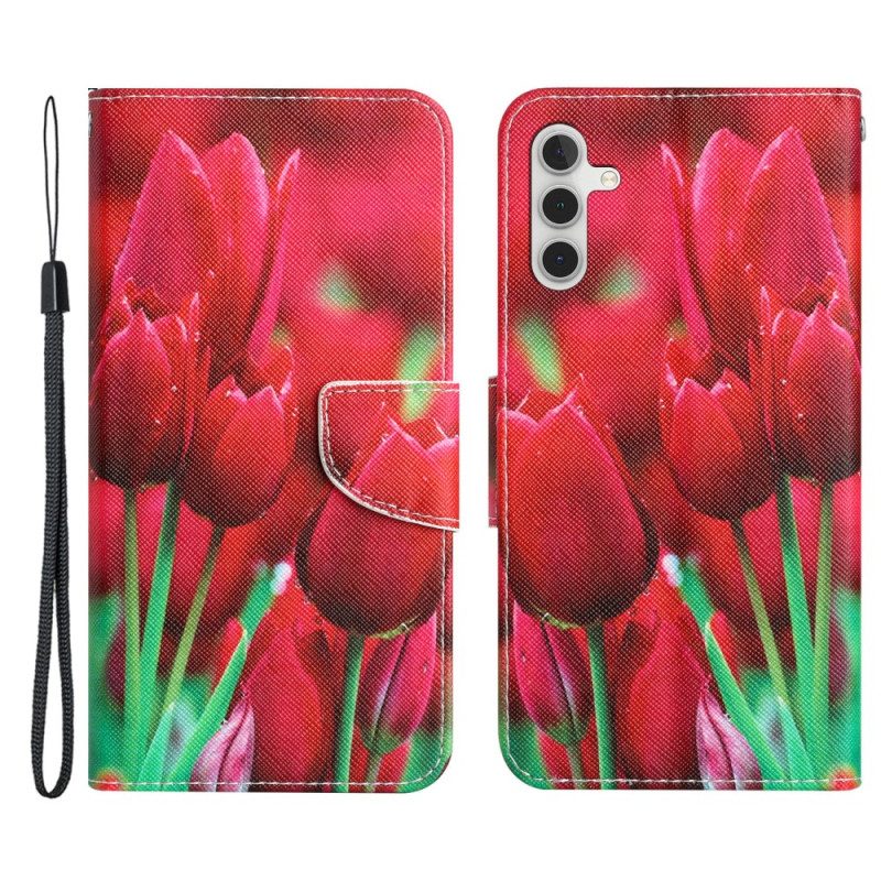 Custodia in pelle Samsung Galaxy A54 5G Cinturino Fiori