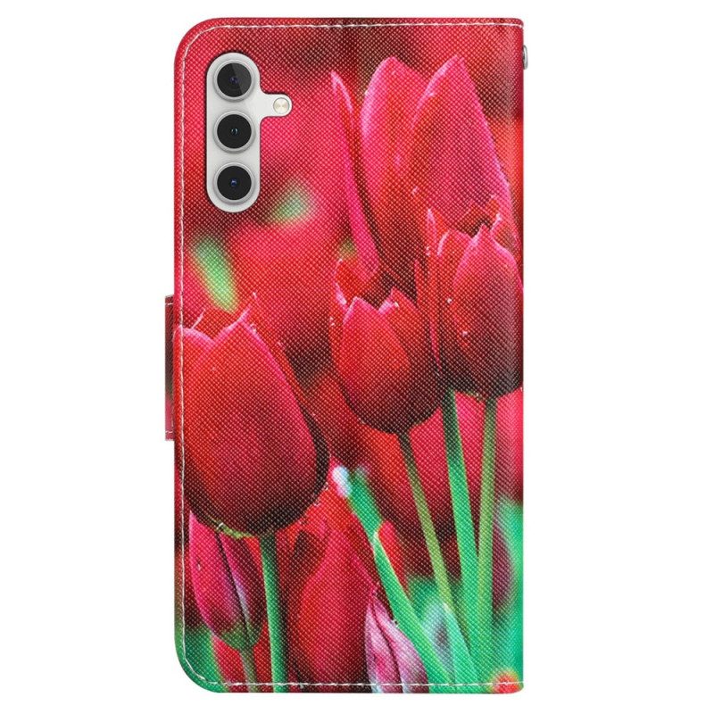 Custodia in pelle Samsung Galaxy A54 5G Cinturino Fiori