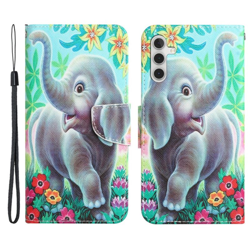 Custodia in pelle Samsung Galaxy A54 5G Elefante Allegro Con Cordino