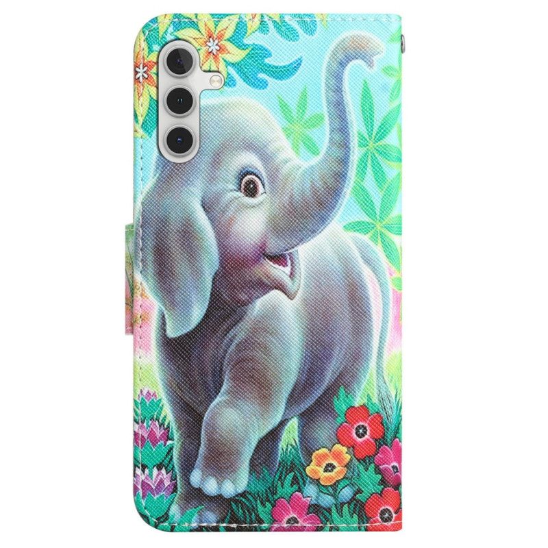 Custodia in pelle Samsung Galaxy A54 5G Elefante Allegro Con Cordino