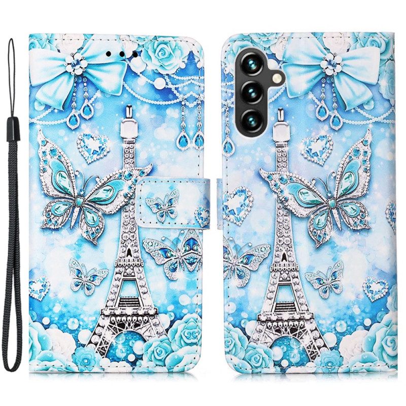 Custodia in pelle Samsung Galaxy A54 5G Farfalle Della Torre Eiffel