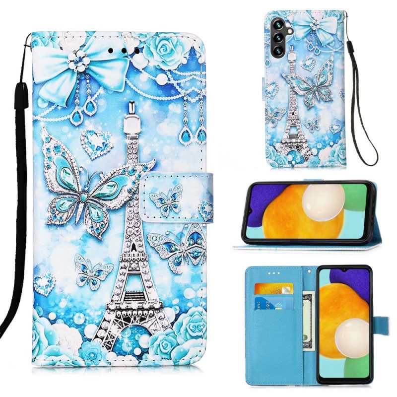 Custodia in pelle Samsung Galaxy A54 5G Farfalle Della Torre Eiffel